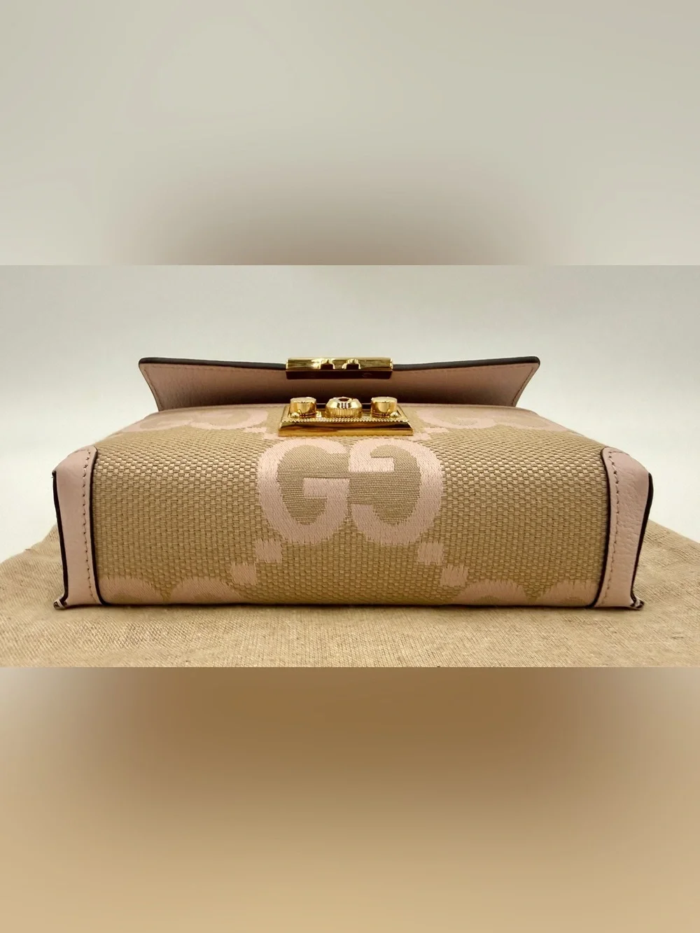 Gucci Padlock Jumbo GG Mini Calfskin Top Handle Shoulder Bag Perfect Pink /Beige